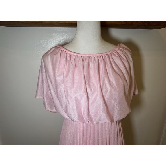 Vintage 1970s Bridesmaid Prom Rose Pleated Maxi Disco Gown Boho Dress Size M/L - Picture 3 of 7